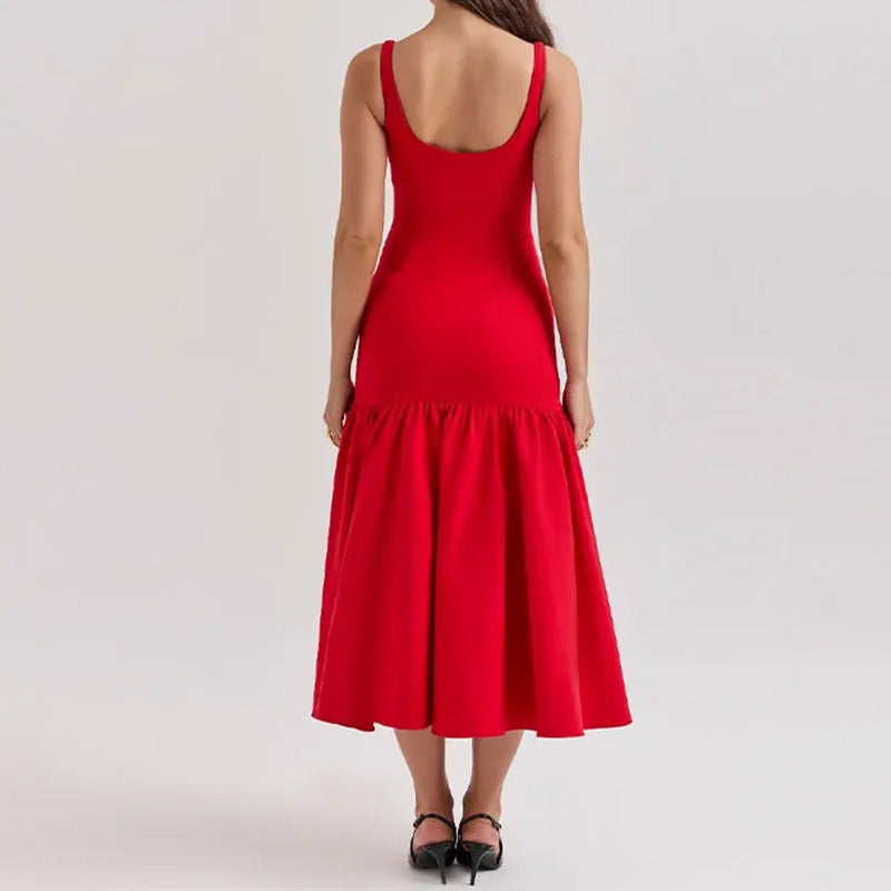 Square Neckline Sleeveless Ruffled Edge Suspender Dress for Women