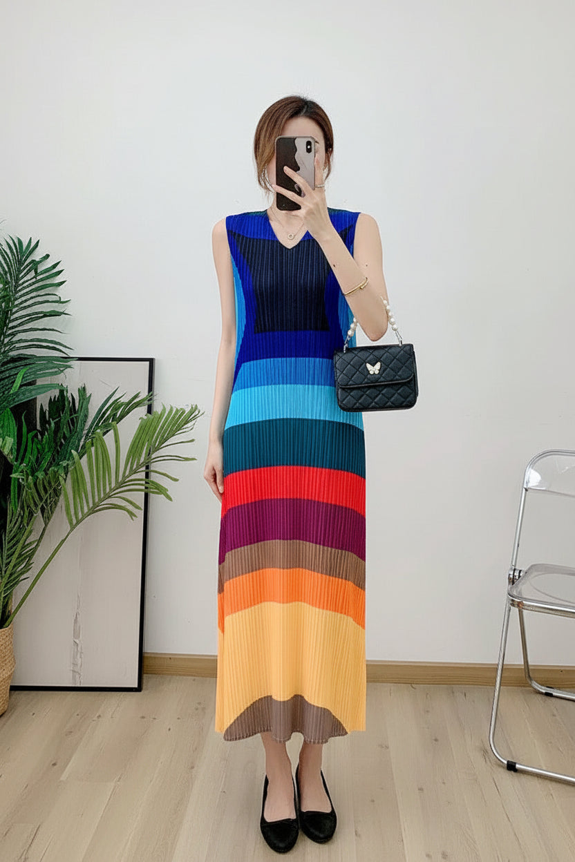 CurveKind™ Color Block Pleated Slim-Fit Long Vest Dress by Crystal Crystina, alternate view 2