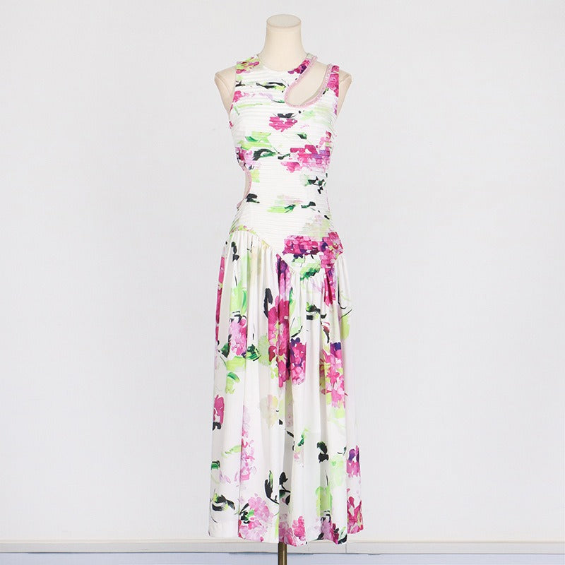Bright Sleeveless Hollow Print Dress by Crystal Crystina, alternate view 8