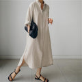 Summer Casual  Long Sleeve Shirt Dress Women Irregular Cardigan Turn-down Collar Elegant Long Dresses