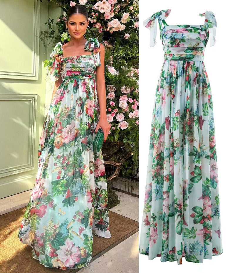 Rose Print Pleated Dress