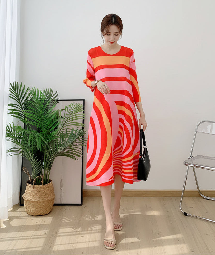 CurveKind™ Striped Pleated A-Line Midi Skirt by Crystal Crystina, alternate view 4