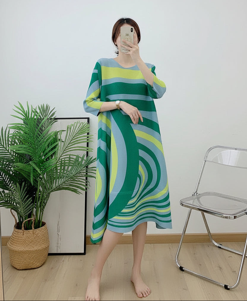 CurveKind™ Striped Pleated A-Line Midi Skirt by Crystal Crystina, primary view