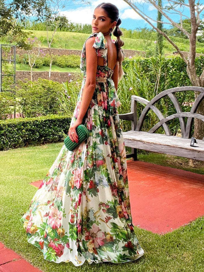 Rose Print Pleated Dress