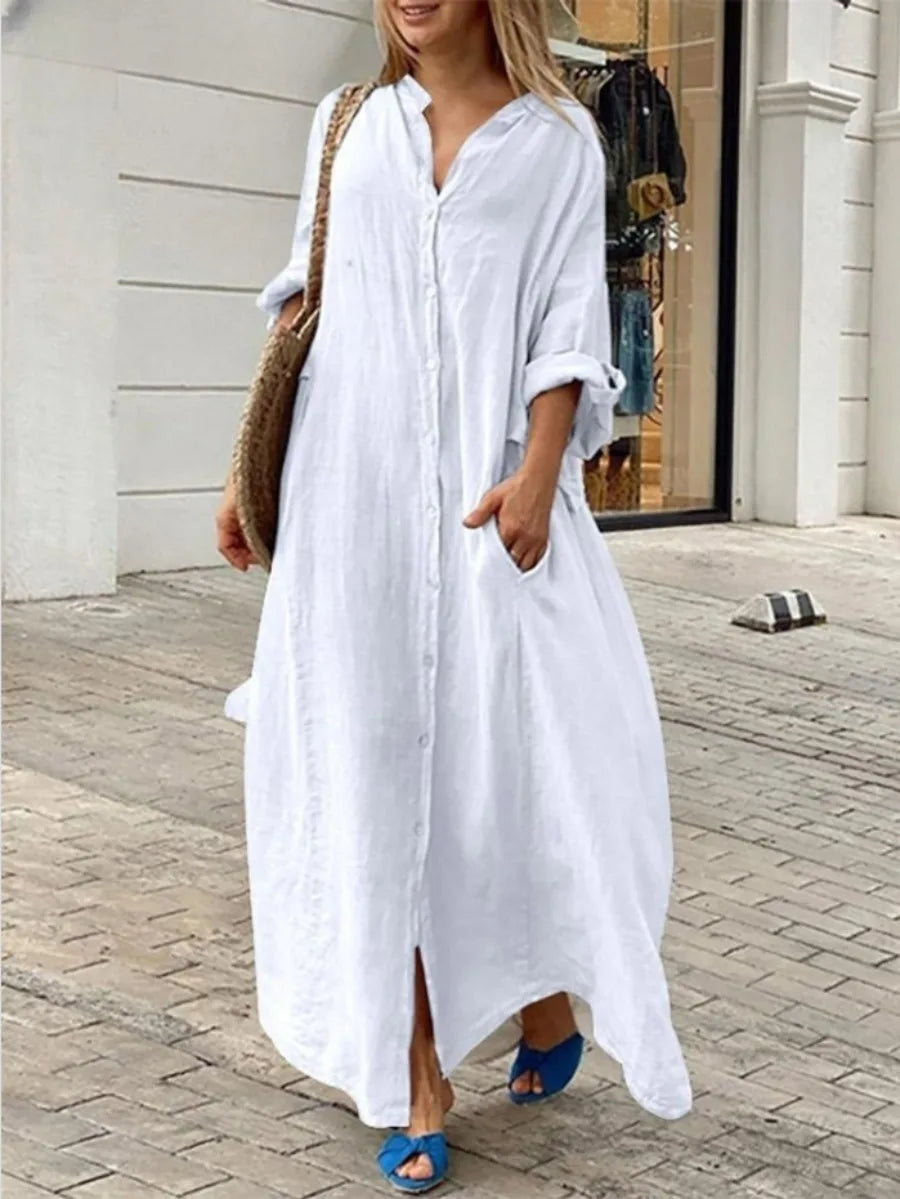 White Oversize Cotton Long Dress by Crystal Crystina, primary view