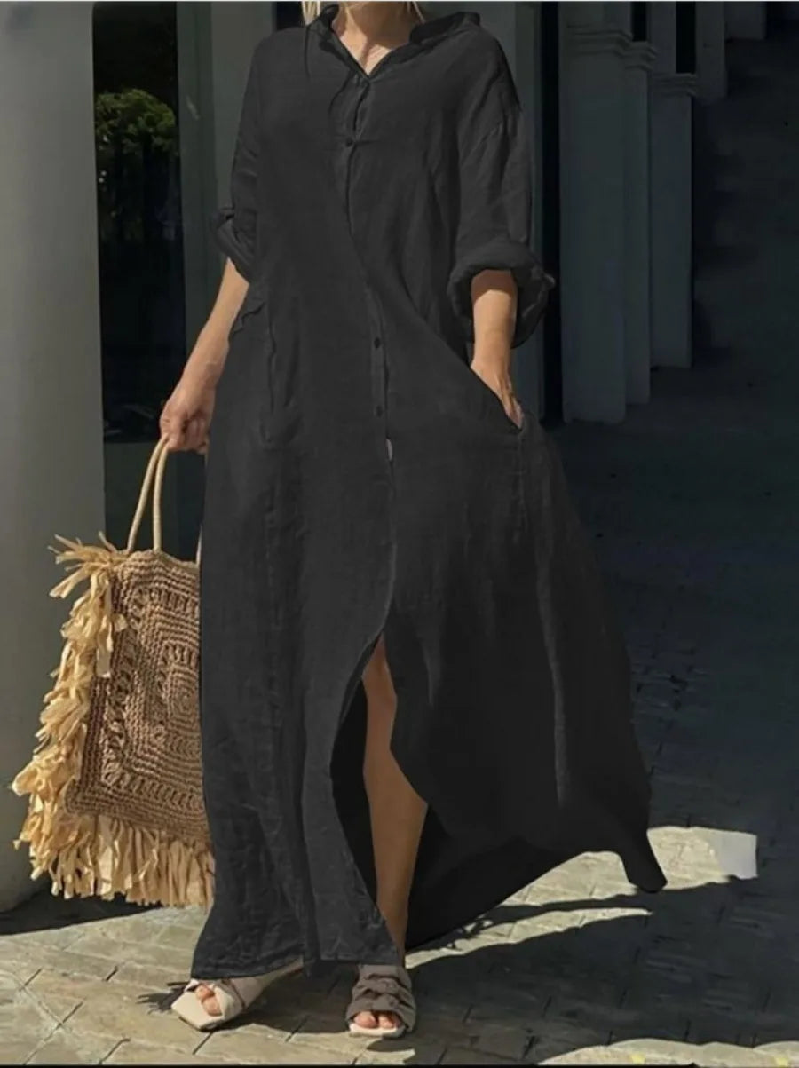 White Oversize Cotton Long Dress by Crystal Crystina, alternate view 5