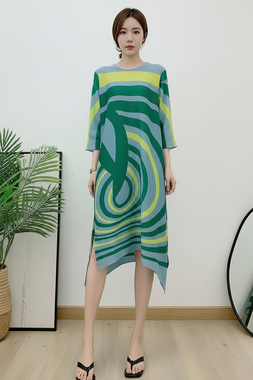 CurveKind™ Striped Pleated A-Line Midi Skirt by Crystal Crystina, alternate view 2