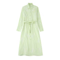 Autumn New Elegant Style Lapel Belt Single-Breasted Shirt Dress Women