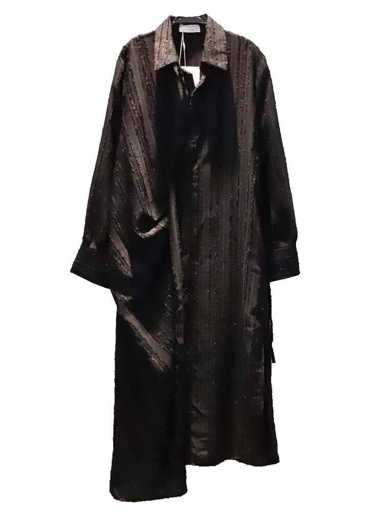 Lapel Fashion Mid-Length Pleated Shirt Skirt Autumn New Simple Loose Large Size Dress Women
