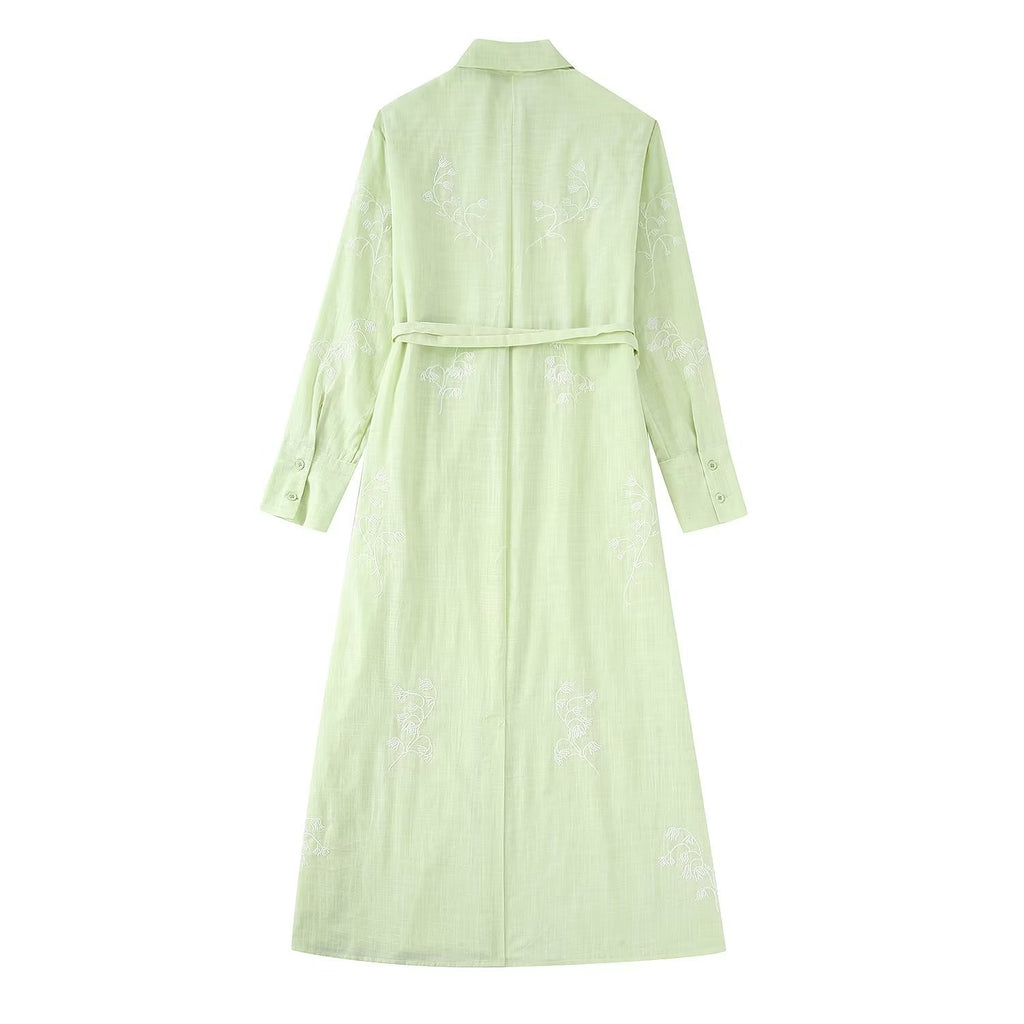 Autumn New Elegant Style Lapel Belt Single-Breasted Shirt Dress Women