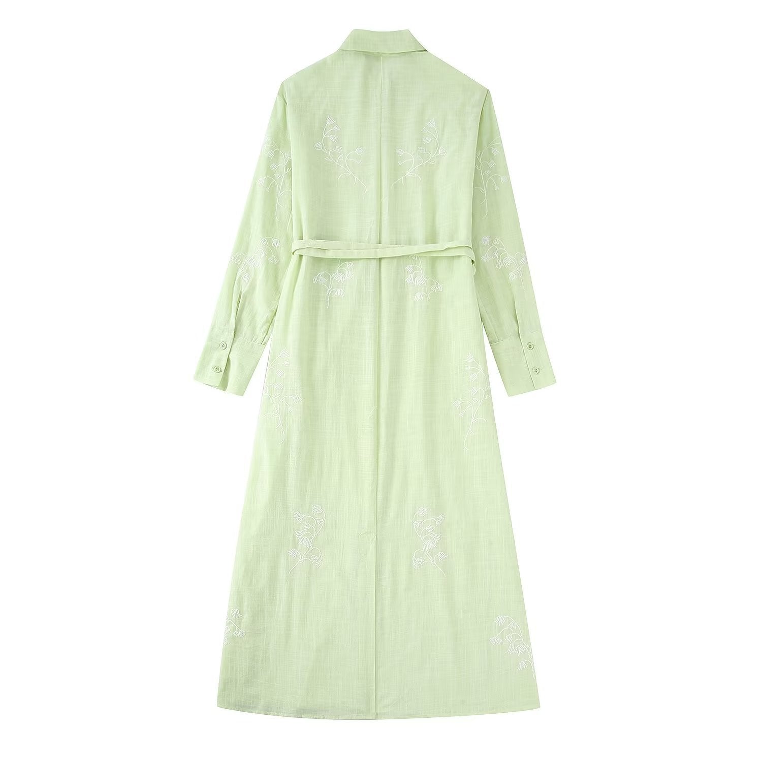 Autumn New Elegant Style Lapel Belt Single-Breasted Shirt Dress Women