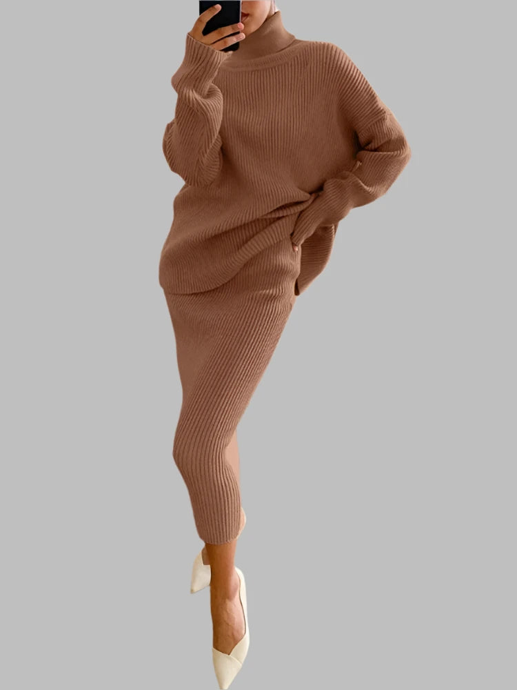 Coffee Turtleneck Sweater Set