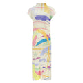 Half high collar versatile pleated slim fit short sleeved mid length skirt printed dress for women
