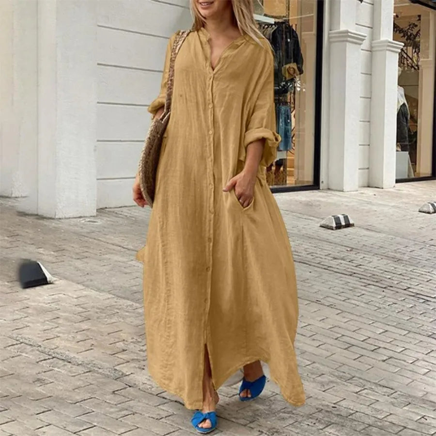 White Oversize Cotton Long Dress by Crystal Crystina, alternate view 2