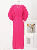 Dress Bat Sleeves V-Neck Long Dress