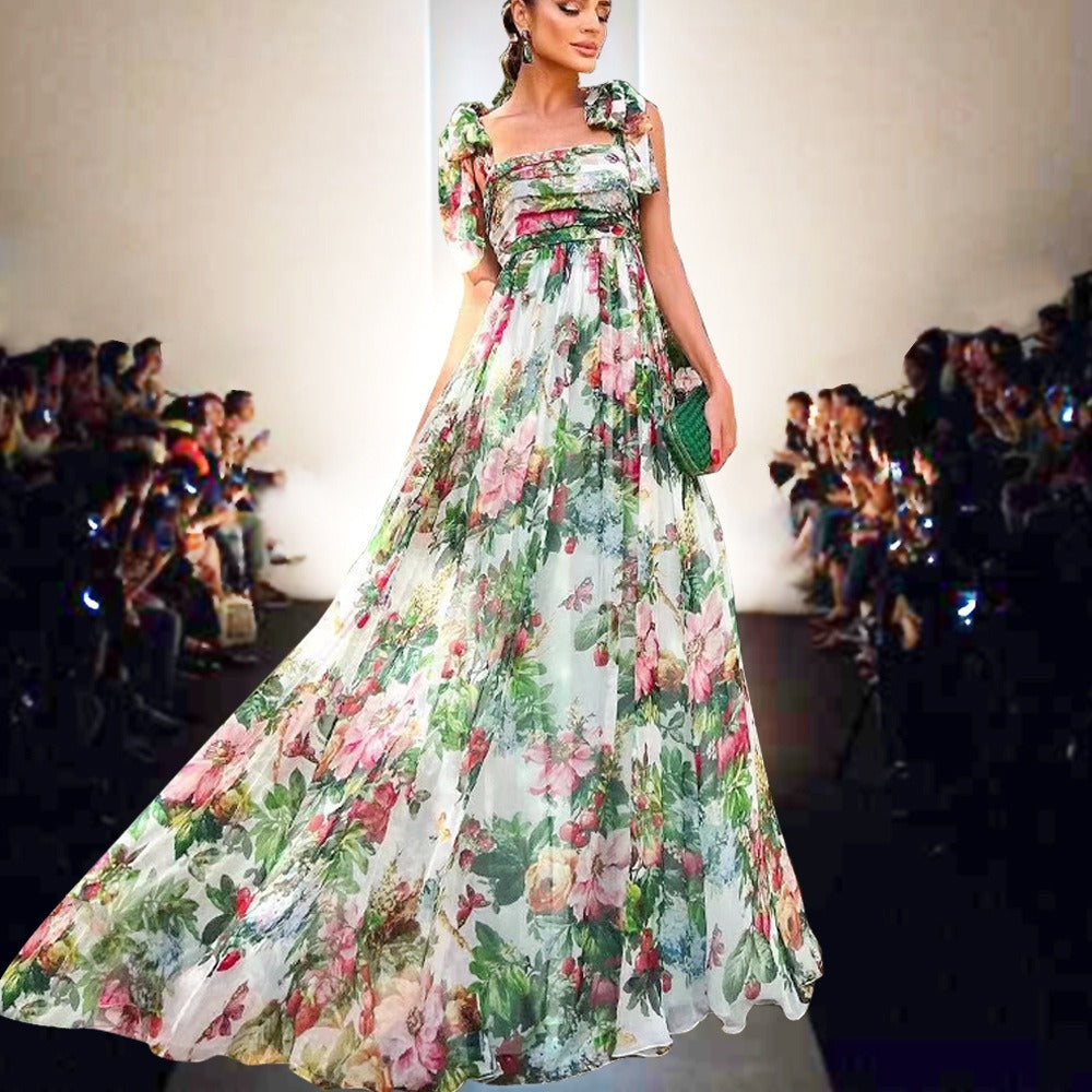 Rose Print Pleated Dress