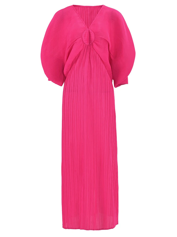 Dress Bat Sleeves V-Neck Long Dress
