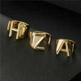 Hollow A-Z Letter Gold Metal Adjustable Open Ring