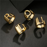 Hollow A-Z Letter Gold Metal Adjustable Open Ring