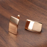 Gold Rectangle Stud Partial Dangle Earrings