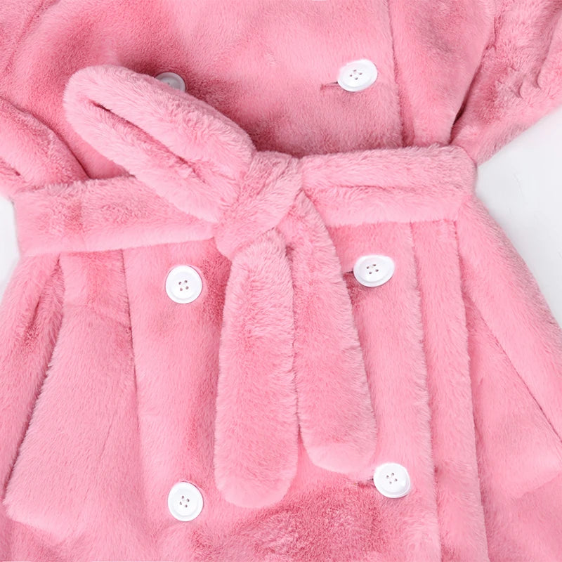Long Warm Fluffy Faux Fur Trench Coat