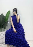 Miyake Pleated Sleeveless Bubbly Skirt Dress with Scarf