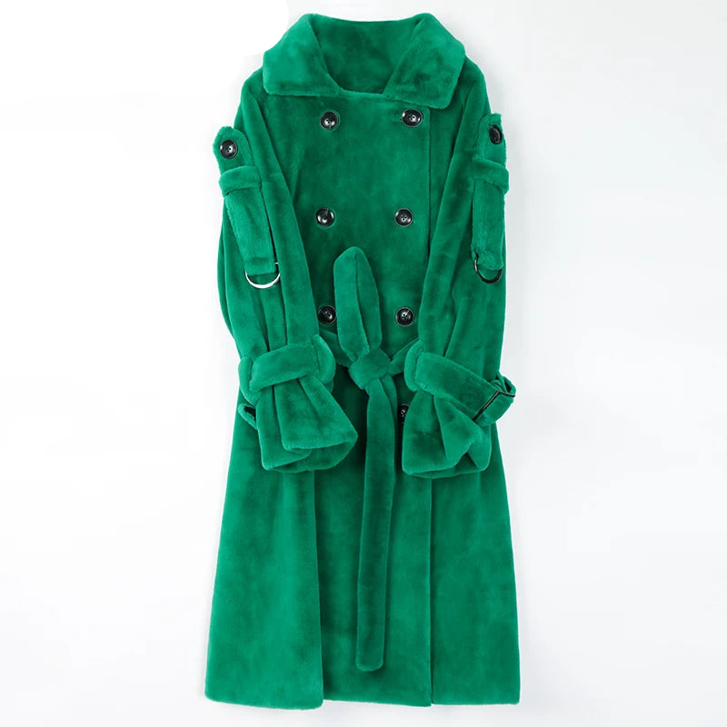 Long Warm Fluffy Faux Fur Trench Coat