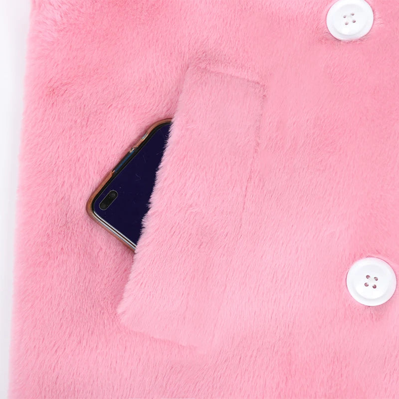Long Warm Fluffy Faux Fur Trench Coat