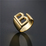 Hollow A-Z Letter Gold Metal Adjustable Open Ring