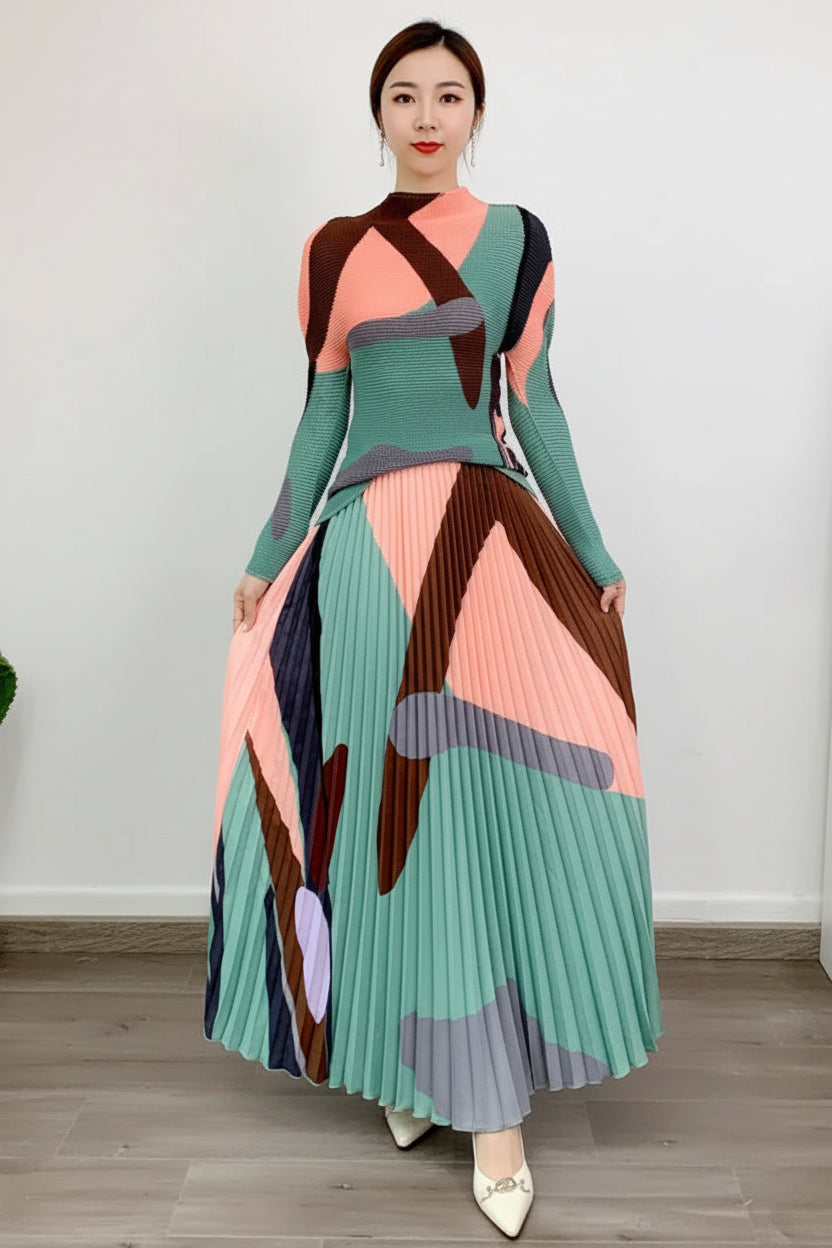 CurveKind™ Pleated Two-Piece Top & Skirt Set by Crystal Crystina, alternate view 2