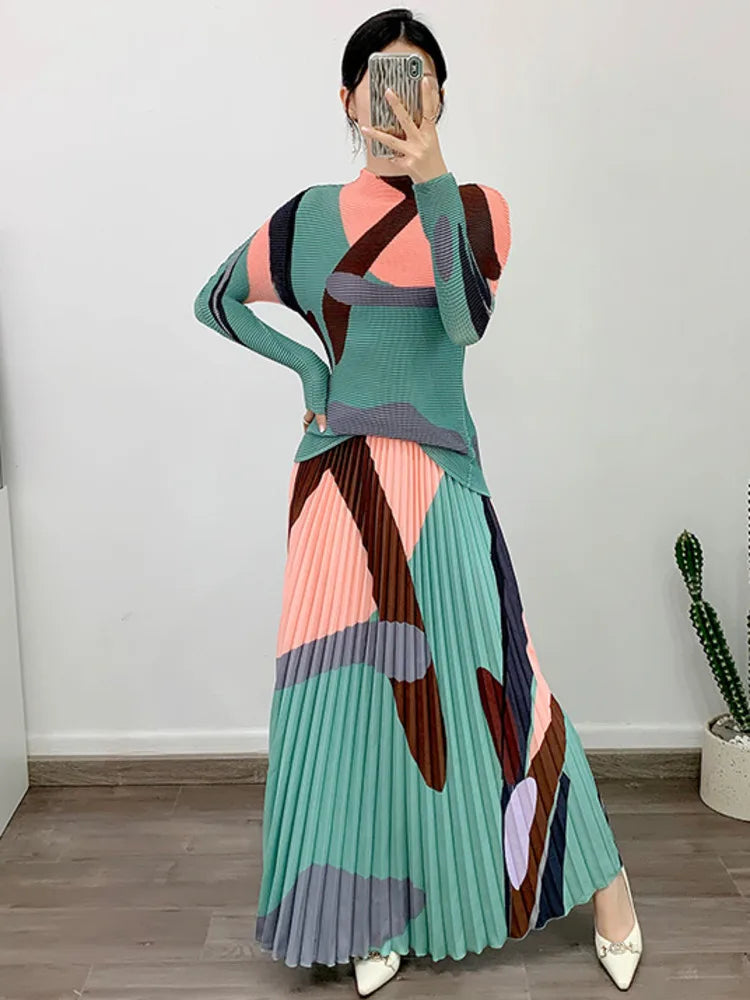 CurveKind™ Pleated Two-Piece Top & Skirt Set by Crystal Crystina, alternate view 5