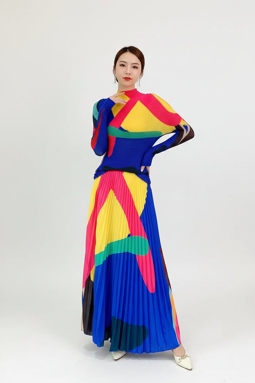 CurveKind™ Pleated Two-Piece Top & Skirt Set by Crystal Crystina, primary view