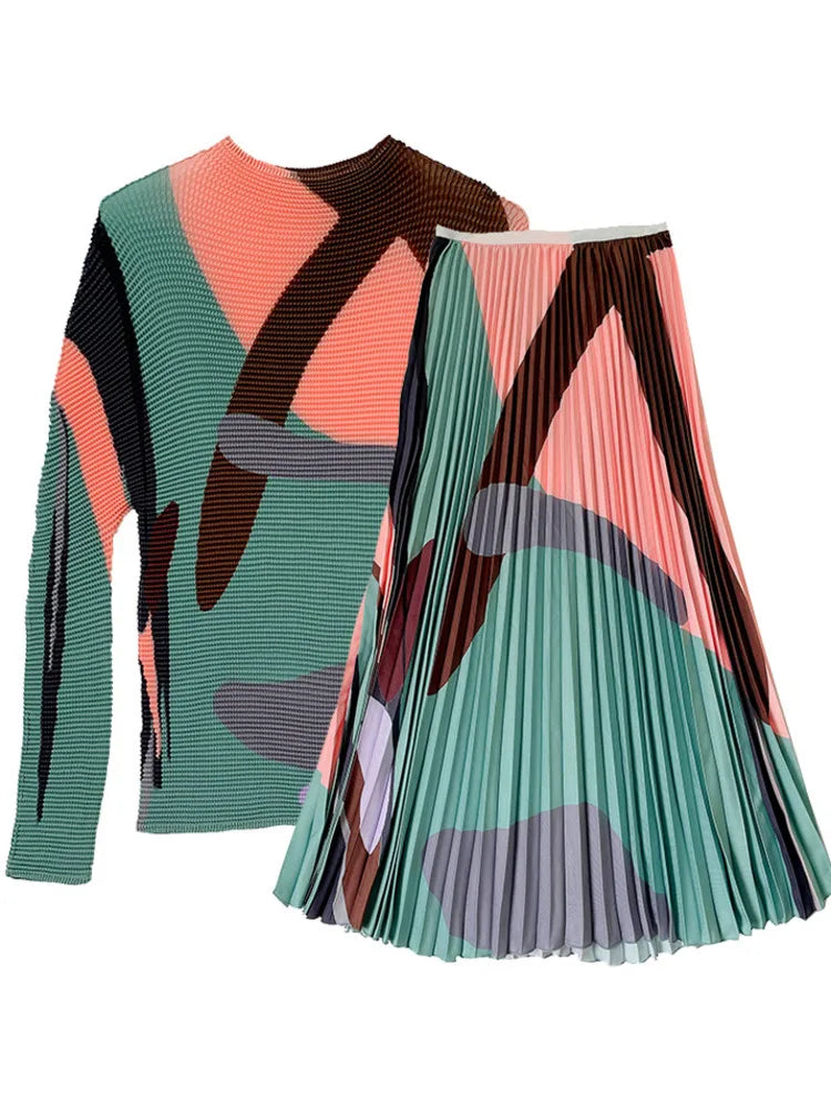 CurveKind™ Pleated Two-Piece Top & Skirt Set by Crystal Crystina, alternate view 3