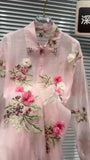 Diamonds Flowers Embroidery Long Sleeve Blouse