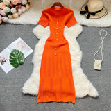 Chic O-Neck Button Knitted Bodycon Dress