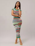 Rainbow Striped Knitted Casual Dress