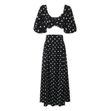 Two-Piece Polka Dot Set: Cropped Short Sleeves and Slit High Waist Chic Skirt