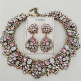 Crystal Rhinestone Collar Choker Necklace and Earrings