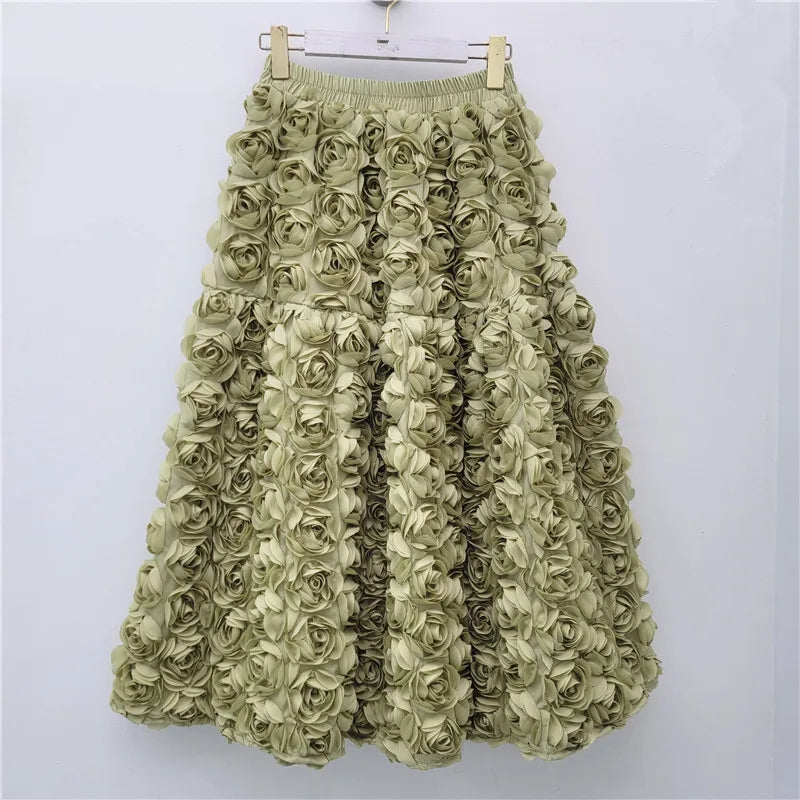 Versatile Three Dimensional Flower Midi Skirt by Crystal Crystina, alternate view 9