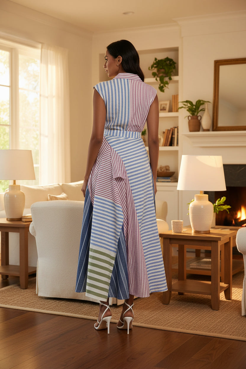 Elegant Sleeveless Pleated Maxi Dress by Crystal Crystina, alternate view 4
