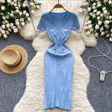 Chic V-Neck Bodycon Knitted Sweater Dress