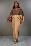 CurveKind™ Coffee/Gold Pleated Batwing Dress