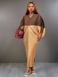 CurveKind™ Coral Red Pleated Batwing Evening Dress