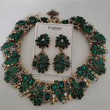 Crystal Rhinestone Collar Choker Necklace and Earrings
