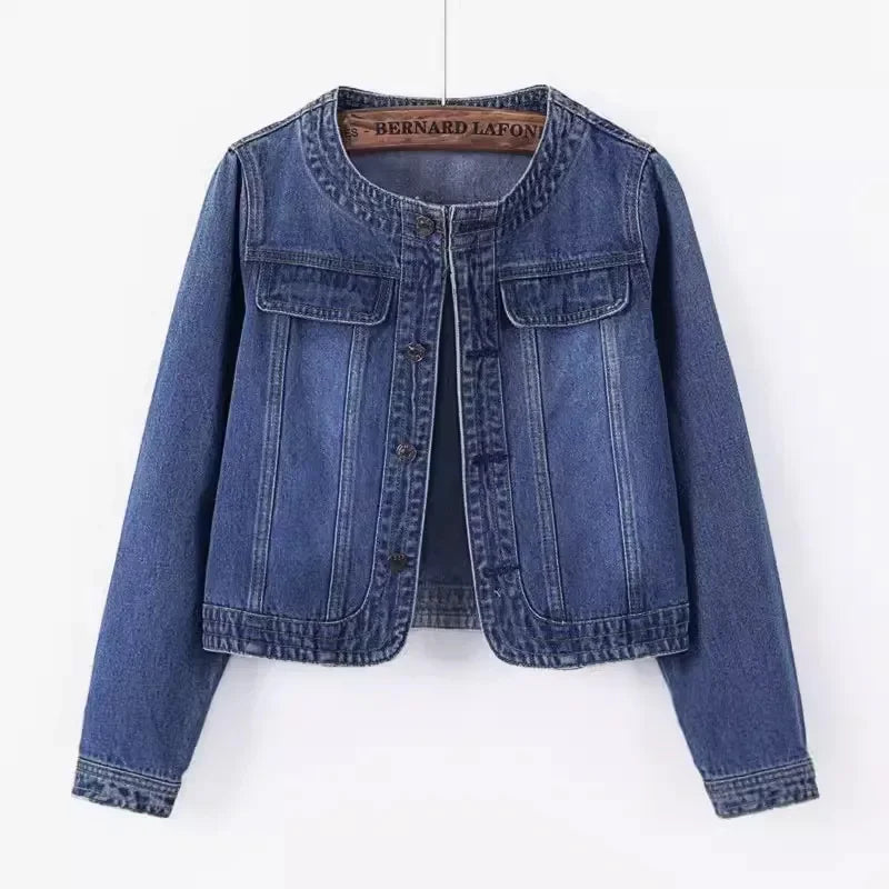 Quarter sleeved O-neck Denim Jacket by Crystal Crystina, alternate view 6