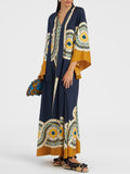Chic Stand Collar Printed Long Sleeve High Waist Dress