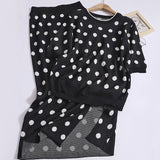 Polka Dot Two-piece Set - Short Sleeved T-shirt and High Waist Hip Split Bodycon Skirt