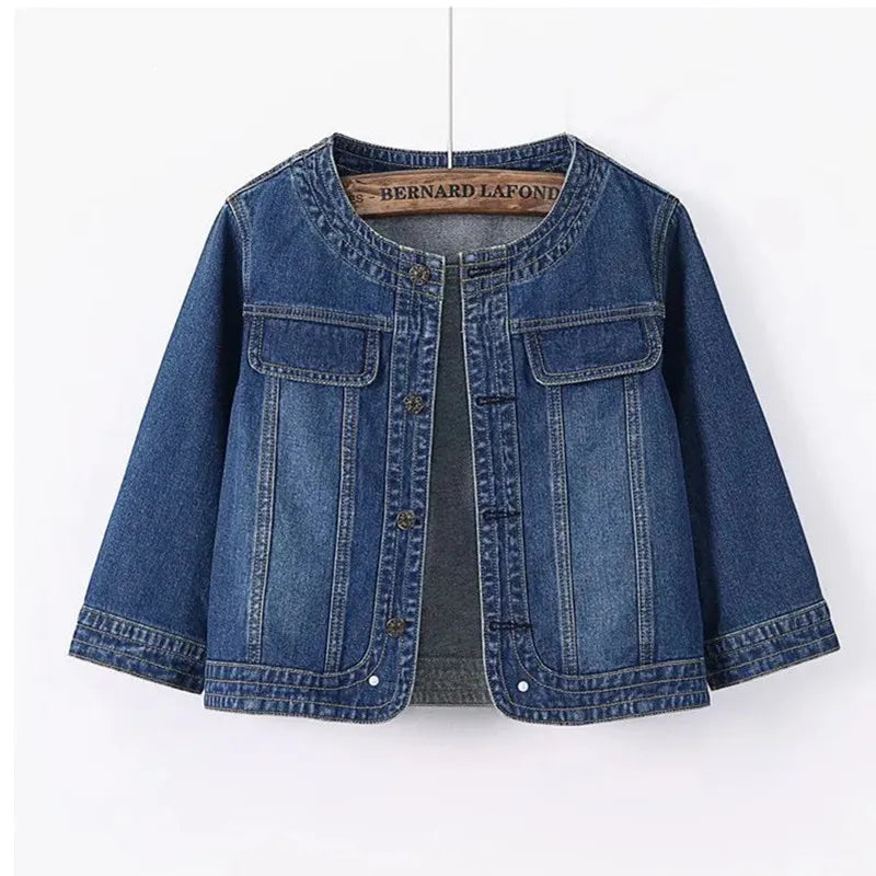 Quarter sleeved O-neck Denim Jacket by Crystal Crystina, primary view