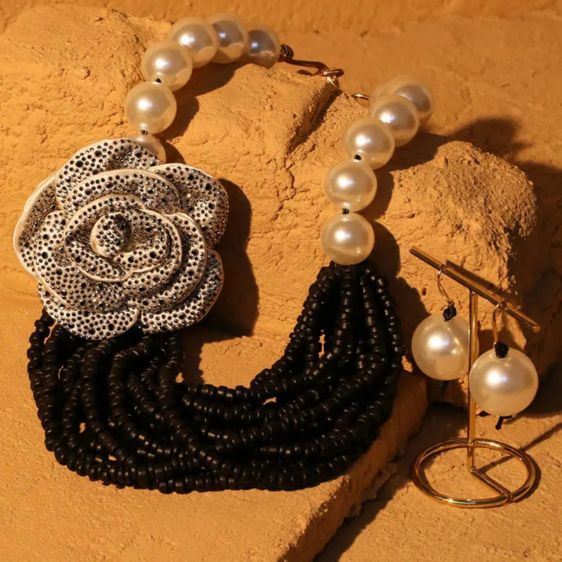 Pearl Necklace with Rose Pendant by Crystal Crystina, alternate view 4