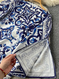 Blue And White Porcelain Printed Kaftan